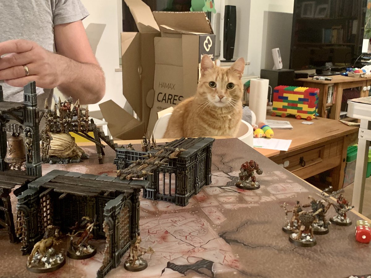 groje's tweet image. Sold my Wanderers and the buyer gave them a good bye game against my Gargants. #SonsofBehemat Battletome battleplan was great fun,  Warstomper &amp;amp; Krakeneater could reach their treasures. Afterwards a round of Warcry against the cat 🙀 #ageofsigmar #warcry #WarhammerCommunity