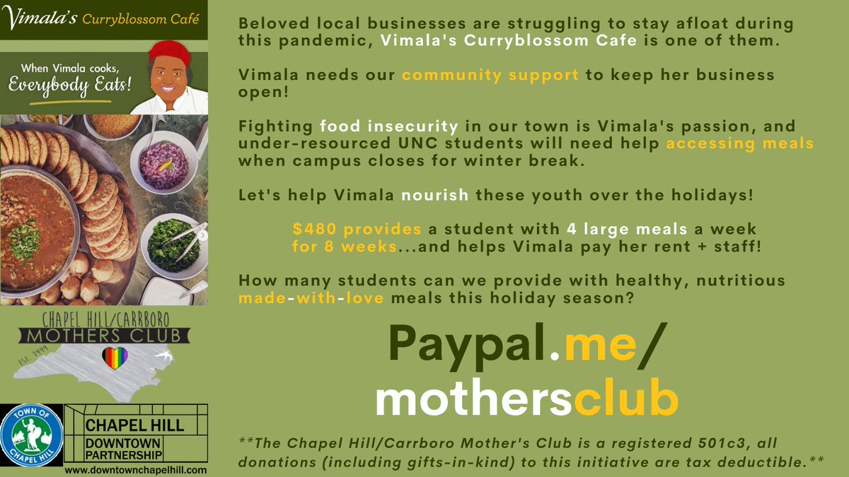 Vimala's Curryblossom Cafe needs help staying open + UNC students without local, affirming families need nutritious, made-with-love food for the 8 weeks campus shuts down for Winter Break...let's get Vimala feeding these youth ya'll! Paypal.me/mothersclub <3 <a href="/dailytarheel/">The Daily Tar Heel</a>