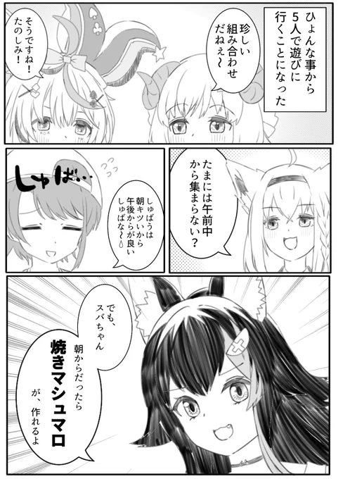 今度5人で遊びに行くらしい!

#プロテインザスバル 
#絵まる #つのまきあーと 
#絵フブキ #みおーん絵 