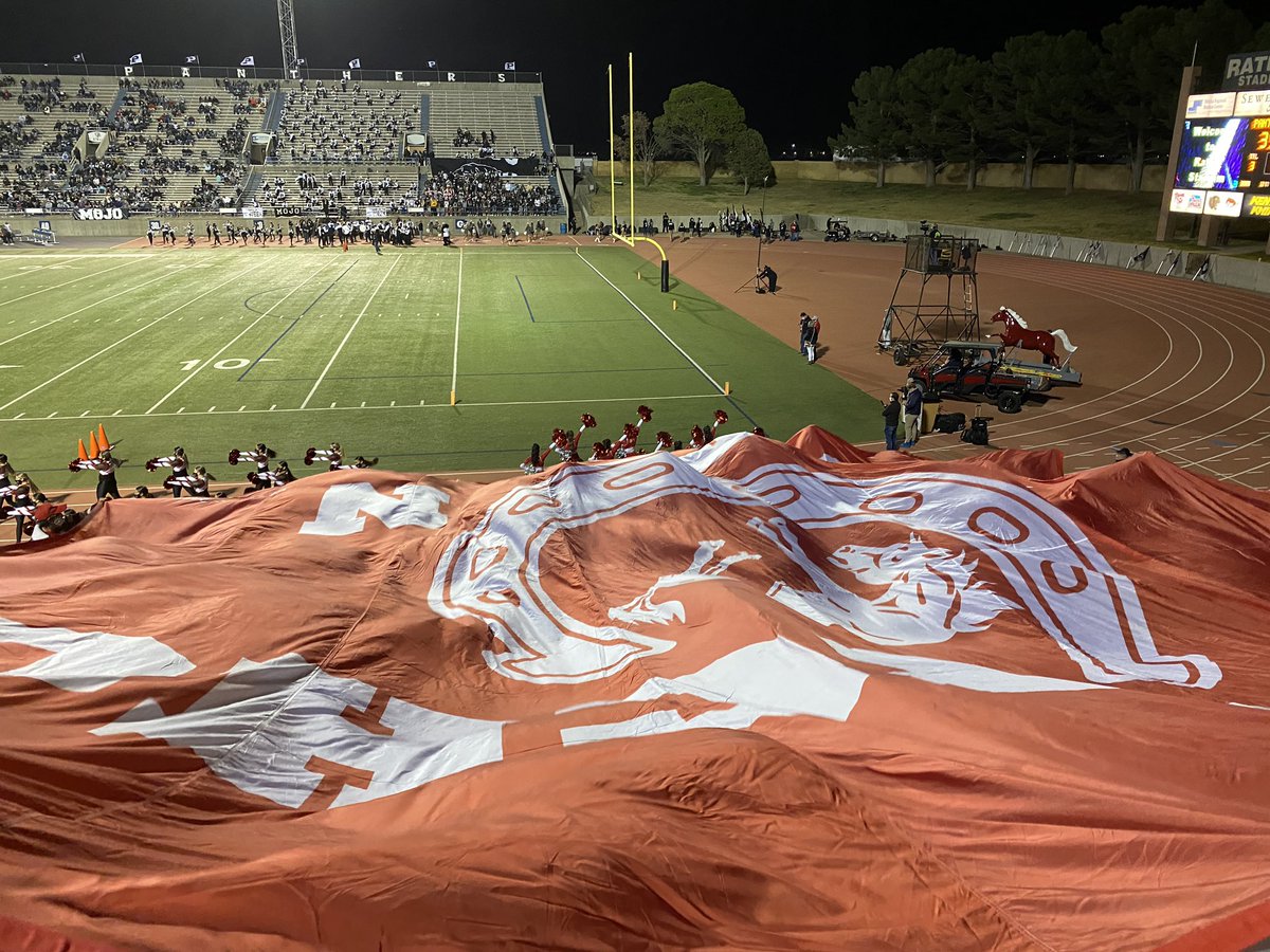 OhsStuco's tweet photo. “Hail Odessa High School, hats off to you; ever you'll find us, loyal and true. 
Firm and undaunted, always we'll be. 
Hail to the school we love, here's a toast to thee!” We love you, Bronchos! ⭕️🐴 #BronchoNation #ProudtobeaBroncho @BigRedBronchos @BronchoNews https://t.co/iINB2L3FzE