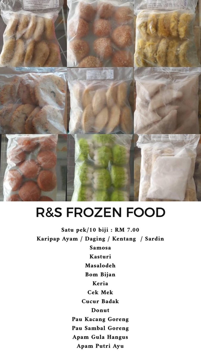 Assalamualaikum and hi everyone 🙌🏼
Saya ada menjual aneka kuih frozen

Satu pek/10 biji : RM 7.00

Kepada yang berminat boleh whatsapp saya @ 012-6734062 atau dm saya terus.

COD to whole Petaling Jaya, KL, Shah Alam &amp; nearby
(COD charge depends on location)
*FREE COD Kelana Jaya