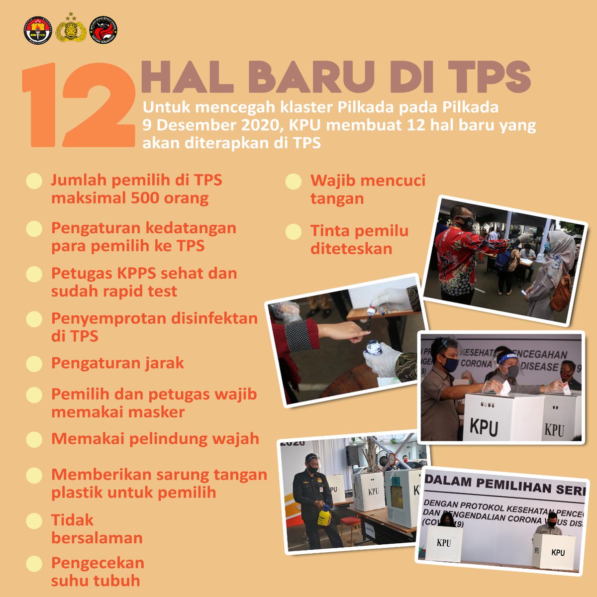 CitamiangHumas's tweet photo. Pilkada 9 Desember nanti akan berbeda dari pilkada sebelumnya. Mengingat Pandemi Covid-19 Belum Berakhir, Apa saja 12 hal baru yang akan diterapkan di TPS? #PilkadaAmanPatuhiProkes #poldajabar https://t.co/w1RLyBR7Nw