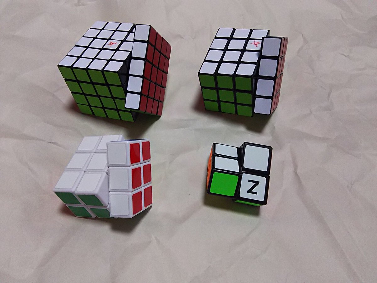 sakaiyas's tweet photo. n x n x (n - 1) のルービックキューブ系パズルが揃ったので、記念に撮影。2x2x1 と 3x3x2 は #tribox 、4x4x3 と 5x5x4 は #HKnowStore で購入しました https://t.co/nHu3M2o0Dg