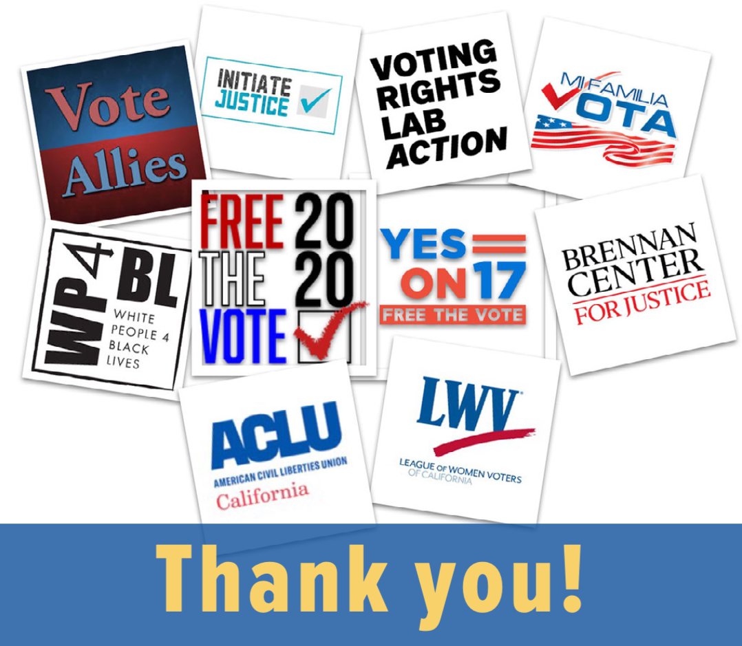AntiRecidivism's tweet photo. When all the votes are counted, Prop 17 will likely have received the most “Yes” votes of all the California ballot measures. We are so grateful to the voters of California for deciding to welcome 50,000 more people into our shared democracy! #VotingIsEssentialWork https://t.co/DQ9HAAIzs5