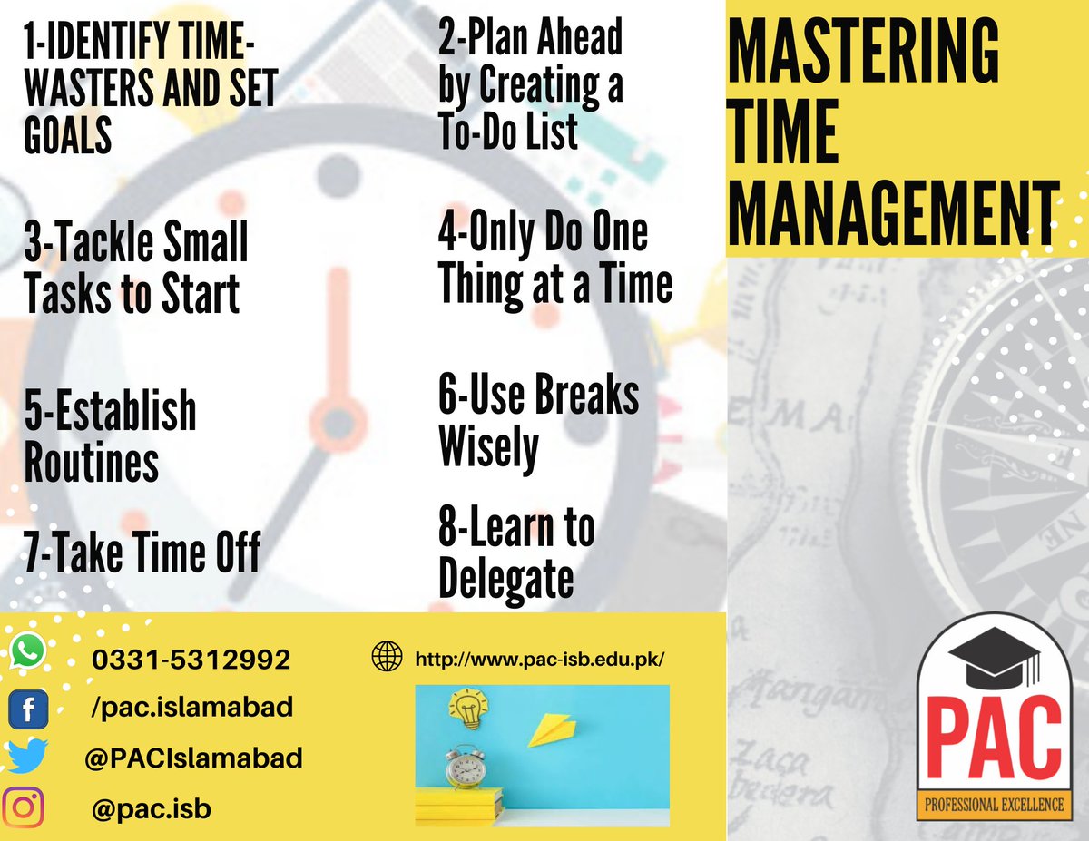 PACIslamabad's tweet photo. For a business and a student, time management is the key. Here are some tips to manage your work more efficiently in less time.
#PAC #AFC #ICAP #CAF #ICAPPakistan #LanguageOfSuccess #accountingpakistan #TimeManagement #ACCA #AFD #ACCAPakistan #Goals2020 #AdmissionOpen https://t.co/4O9Kom4pgd
