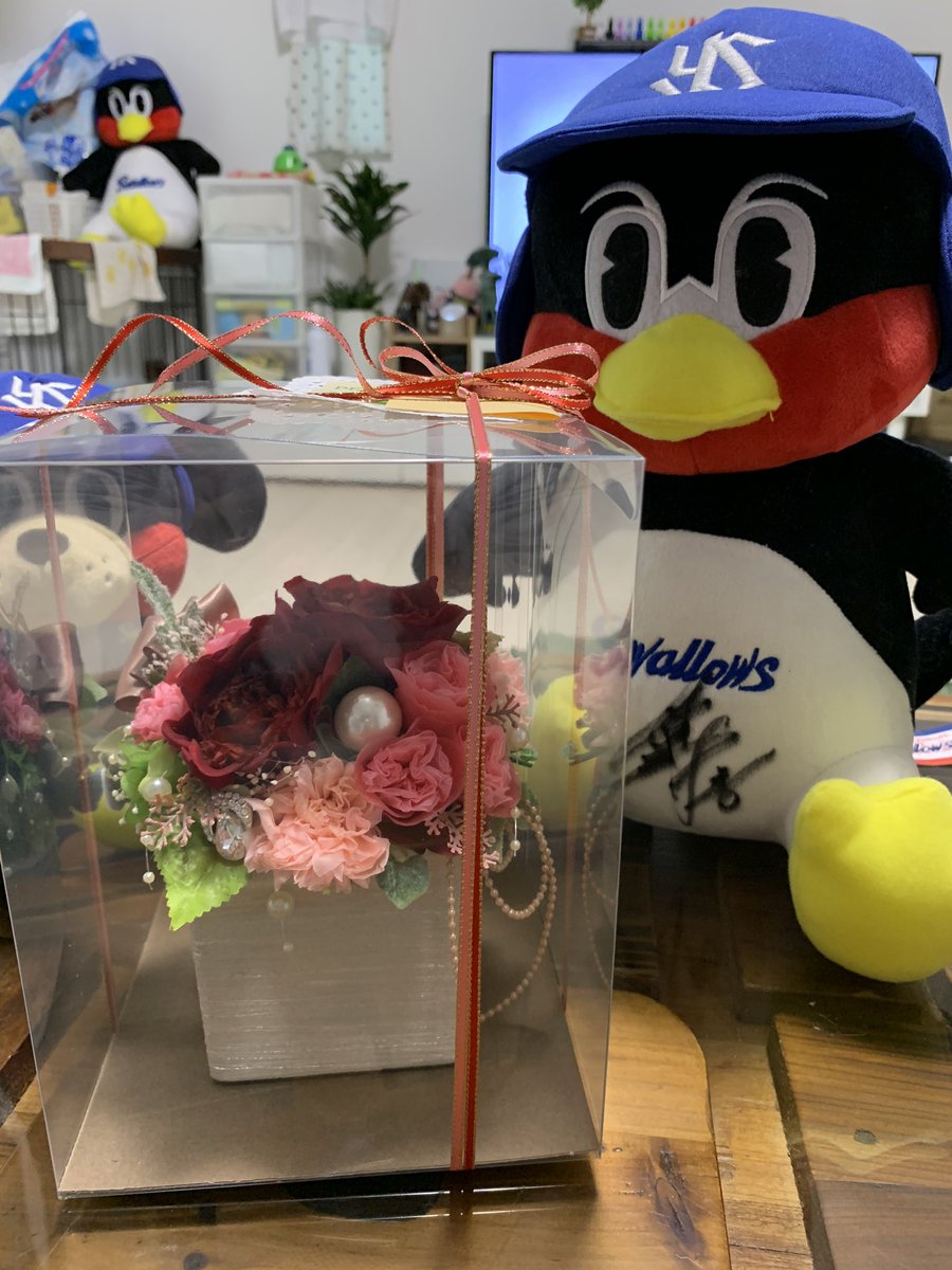 ringo11ssr's tweet photo. 母の日に上田選手から頂いた素敵なお花をお店に出してたのが、仕上がったとご連絡頂いたので、今日お迎えに行ってきました。
お花を出来るだけ残してくれてるし、とても可愛い🥰大事にします💕💕
 #上田剛史 #母の日のプレゼント #ヤクルトスワローズ #PEARLFLORA道後本店 #プリザーブドフラワー https://t.co/bLbQKa0tfi