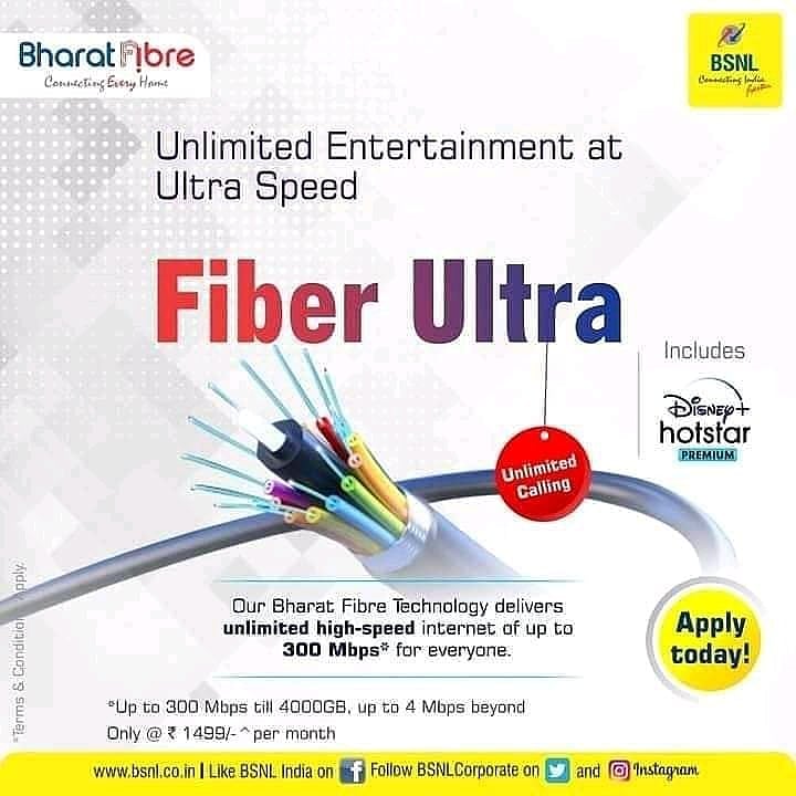 BSNL_GJ's tweet photo. #BSNL #Broadband on fiber with speed upto 300 Mbps till 4000 GB data download &amp; Unlimited calling for 24 Hrs only @ Rs 1499  per month. For booking call 1800 345 1504 or click https://t.co/ygjKNmj9KD
Conditions Apply #FTTH #COVID19 @BSNLCorporate @CMDBSNL @CGM_GUJ_BSNL @impksaha https://t.co/ejTYr9nuBd