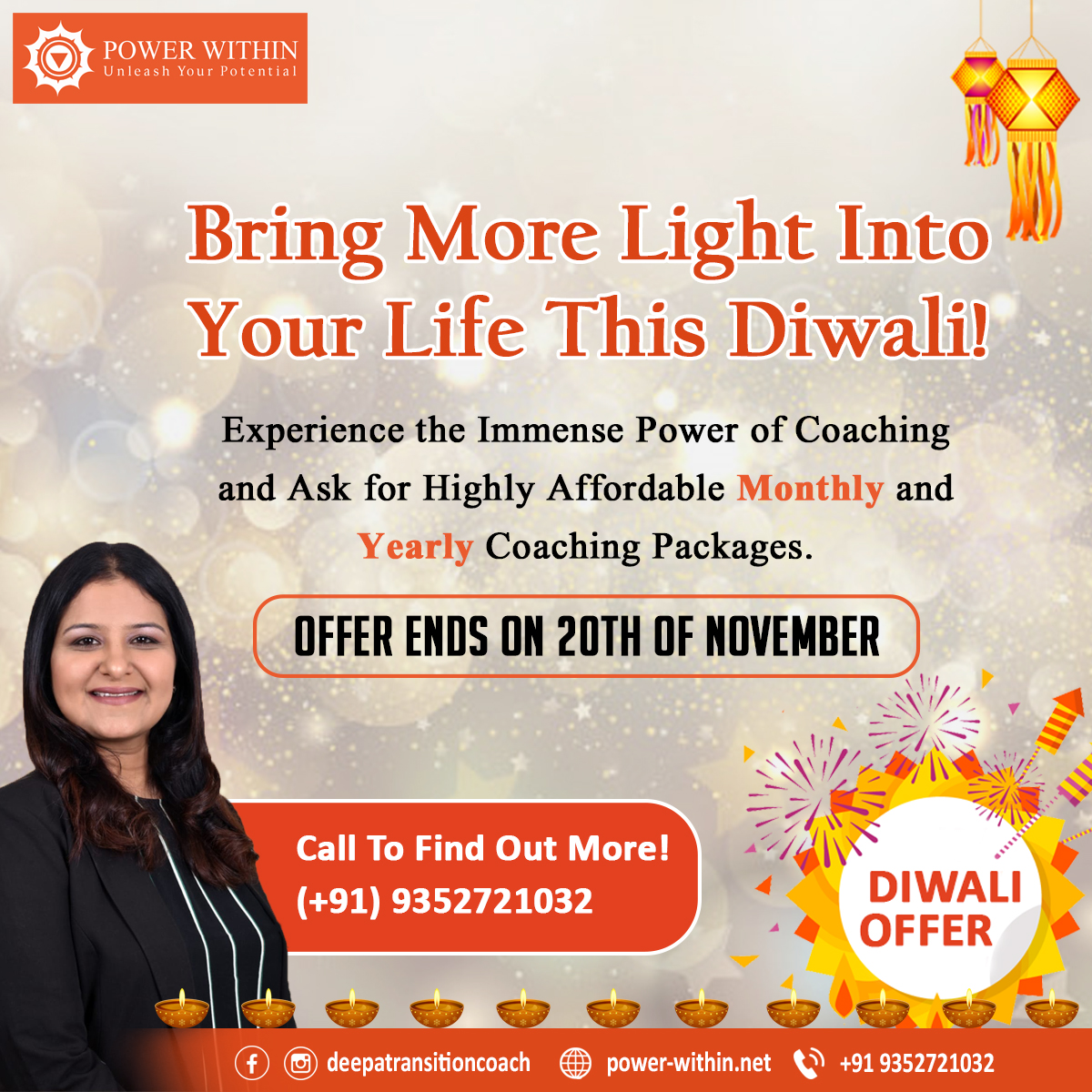 Power_Within1's tweet photo. This Diwali gift yourself and your near and dear ones a gift they will cherish. One that is not only life changing but would also help in discovering your own unique self and exploring the immense potential you have within!

Call for a free consultation  📞 9352721032 https://t.co/7gTkJARxHB
