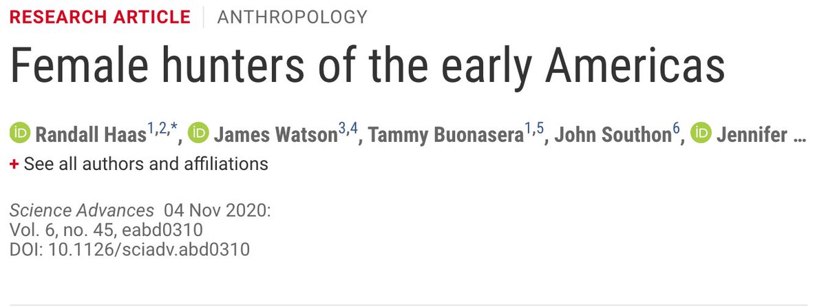 1) This past week saw the publication of a paper in  @ScienceAdvances about the role of female hunters in Late Pleistocene & Holocene Americas by  @ForagerLab & my feed was full of tweets from BIPOC (all non-academics/archaeologists) saying THIS IS WHAT WE'VE BEEN SAYING FOR AGES