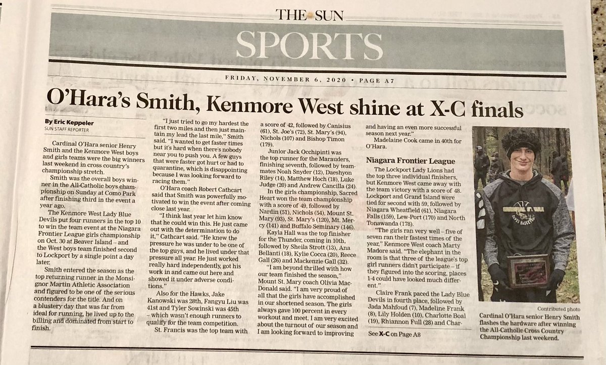 HappyStateOMind's tweet photo. Sun article highlighting Henry’s XC MMAA individual win at All Catholics #hawkpride @henry_smith_23 https://t.co/tJYdeib4Hu