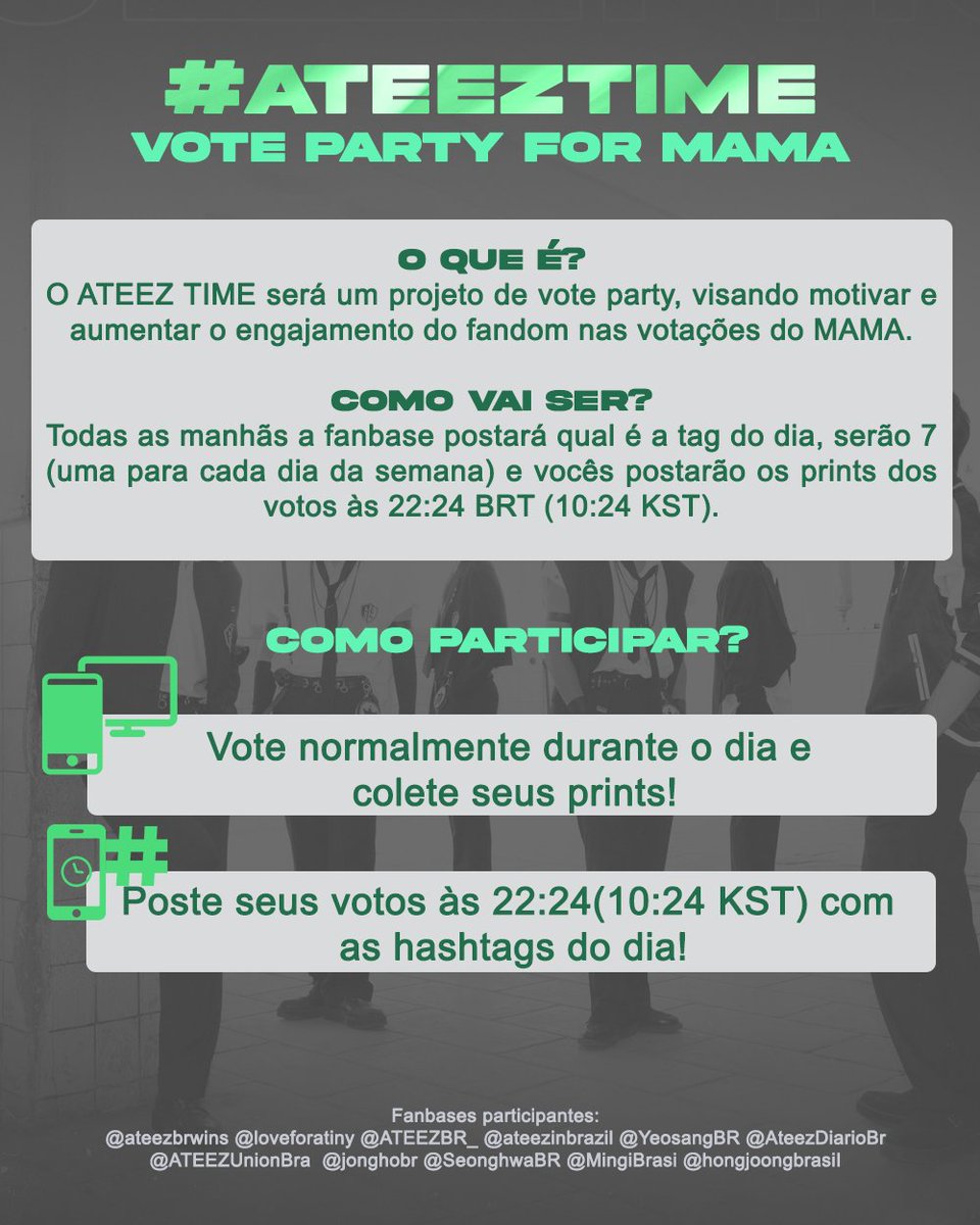 YeosangBR's tweet photo. #PROTEJO | ATEEZ TIME!
📌Dia 07/11: # AteezTreasure
Mais um dia de protejo começando, votem no mama e tire prints! Às 22:24 os postem aqui no twitter com as hastags do dia #ATEEZTIME + # AteezTreasure.
@ATEEZofficial #ATEEZ https://t.co/YBbpWkY1tq