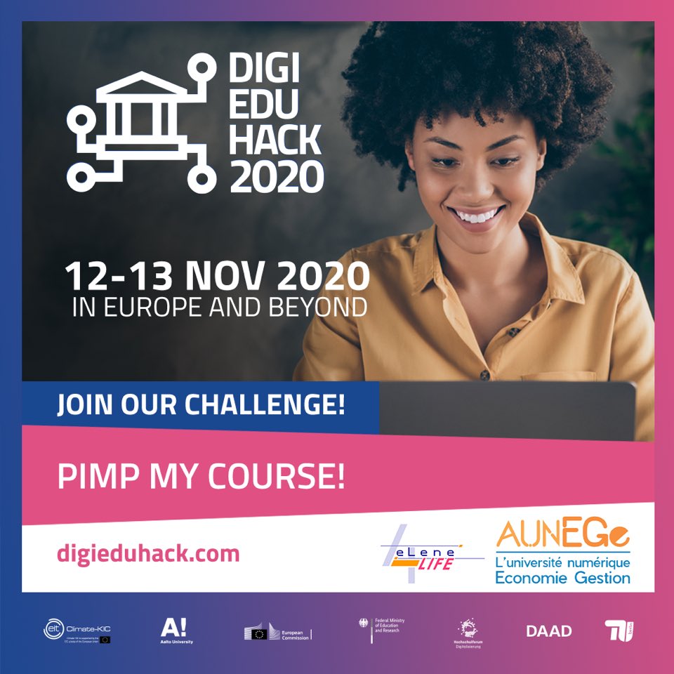 eLene2learn's tweet photo. The full programme for the #DigiEduHack challenge #PimpMyCourse is online! Check it out and join us... to add that little extra 💫 to your online courses. Teachers, students, learning technologists and educational developers all welcome! https://t.co/3aHphK0goD https://t.co/6ZLjIlnyHB