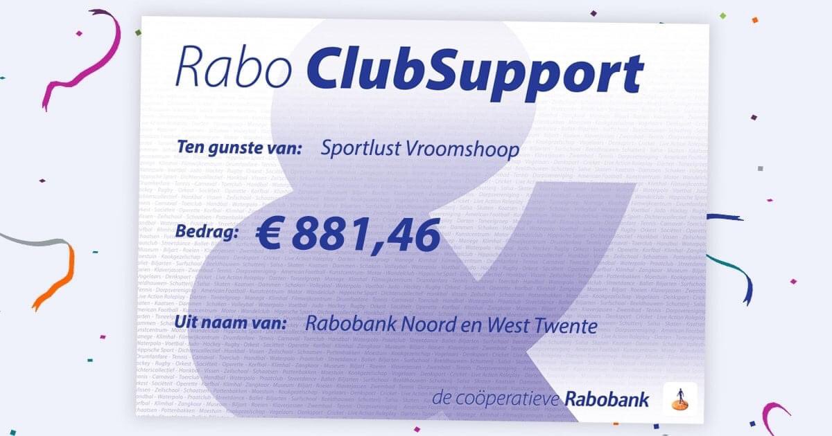 Afgelopen maand konden de Rabobank leden stemmen op hun favoriete project. Voor Sportlust betekende dit maar liefst een opbrengst van € 881,46. Dank aan allen die op Sportlust gestemd hebben #ClubSupportTwenteAchterhoek