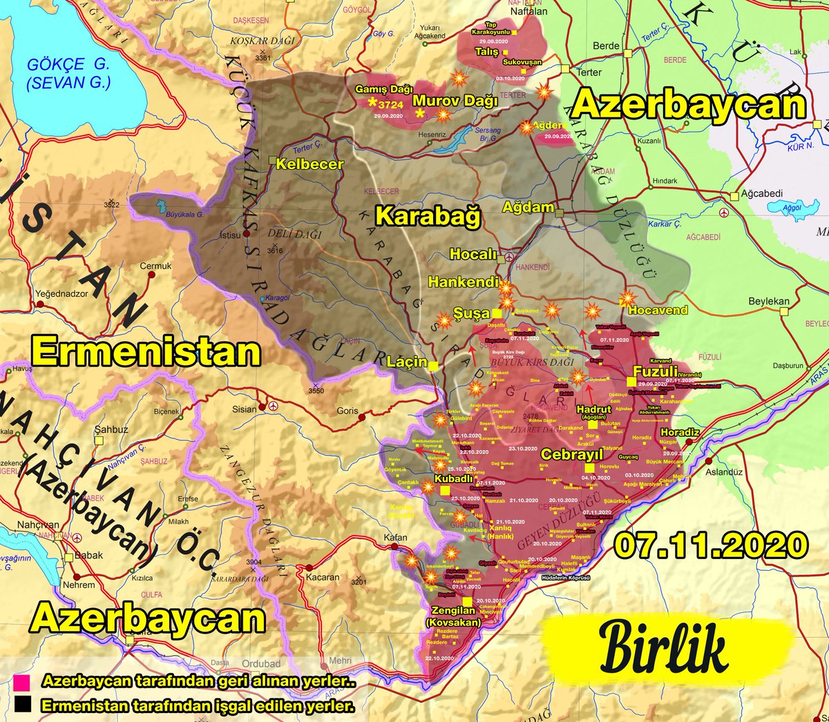Birlikmedia's tweet photo. @azpresident Azerbaycan Ermenistan Karabağ Savaşı Son Durum Haritası
07.11.2020
#Azerbajian #Armenia #Azərbaycan
#Map #Armymap #Harita #HOCALI #hankeni https://t.co/IXyFqivVpm