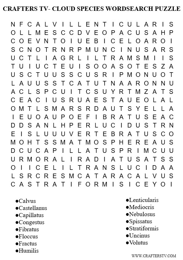 CraftersMedia's tweet photo. Here is a #WordsearchPuzzle, on #CloudSpecies, for the week.
It will be placed on the website later to enable a PDF.
#CraftersTV,#FreeDownload,#CraftersDictionary, #CraftersEmpire,#Crafters, #CloudEnthusiast, #Gamesnight, #GamesForParty,#GamesForEvent,#LearnClouds, #GamesDesign https://t.co/sgkdtNOnFN