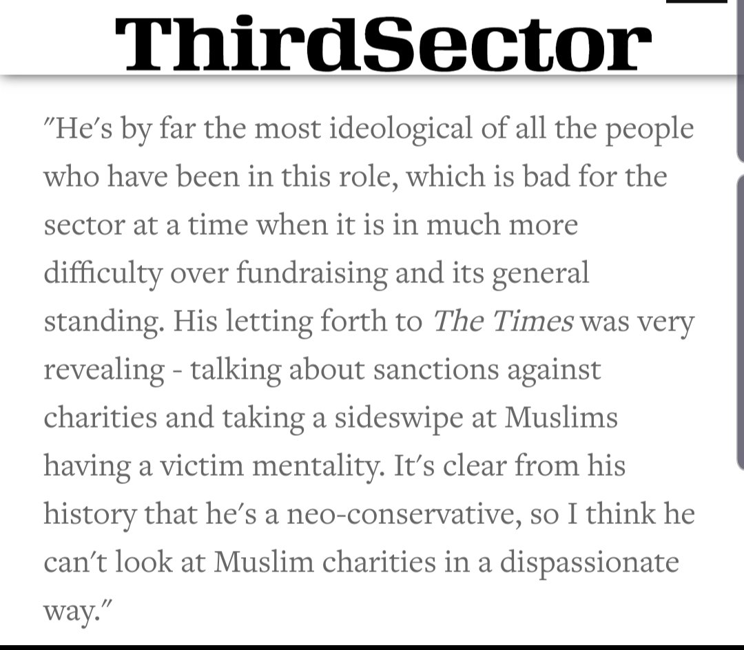 He is fiercely an ideological person, with strident views about Islam, Muslims & extremism. https://www.thirdsector.co.uk/profile-william-shawcross-chair-charity-commission/governance/article/1365006