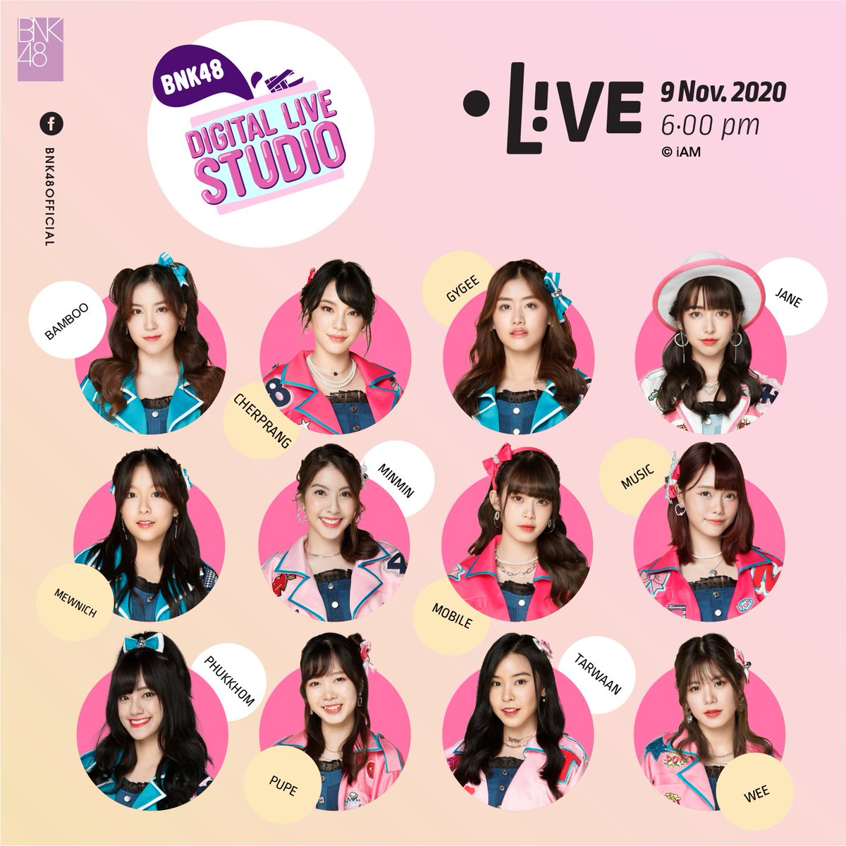 bnk48official's tweet photo. ประกาศ DIGITAL LIVE STUDIO ประจำวันที่ 9 พฤศจิกายน 2563 เวลา 18:00 น. ที่หน้าเพจ BNK48 OFFICIAL โดยมีสมาชิกที่เข้าร่วมดังนี้

อย่าลืมเตรียมตัว เข้าไปร่วมเล่นกิจกรรมในเพจ Digital Live Studio กันนะคะ

Link > https://t.co/mlDp1f74rB <

#BNK48 #BNK48DigitalLiveStudio https://t.co/RWdrPZWBsi