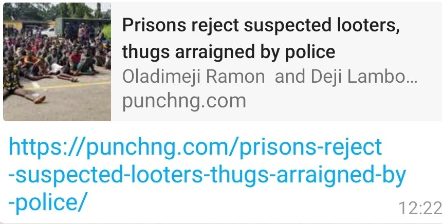 MaziNnamdiKanu's tweet photo. NEWS: “Prisons REJECT suspected looters, thugs arraigned by police”. 

That’s good! The FALL of FULANI #Nigeria is on course. First was the Police disobeying the IGP. Next to unravel is the Army. And by the way, they’re NOT “looters &amp; thugs”. They’re aggrieved #NigerianYouths. https://t.co/8a7xFRQoJ4