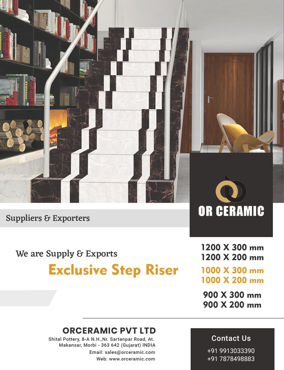 Or_Ceramic's tweet photo. Stair Tiles  Step Riser Price, Manufacturers, Suppliers Call: 09913033390 
Order Now: https://t.co/O75AefeCVx
Manufacturer of STEP RISER TILE (Stair Tile)
#Stepriser #steprisermanufacturer #steprisertilesMorbi #steprisertiles #stepandrisertiles #stepriserdesign #Tilesmanufacturer https://t.co/OkjxrZDLyI
