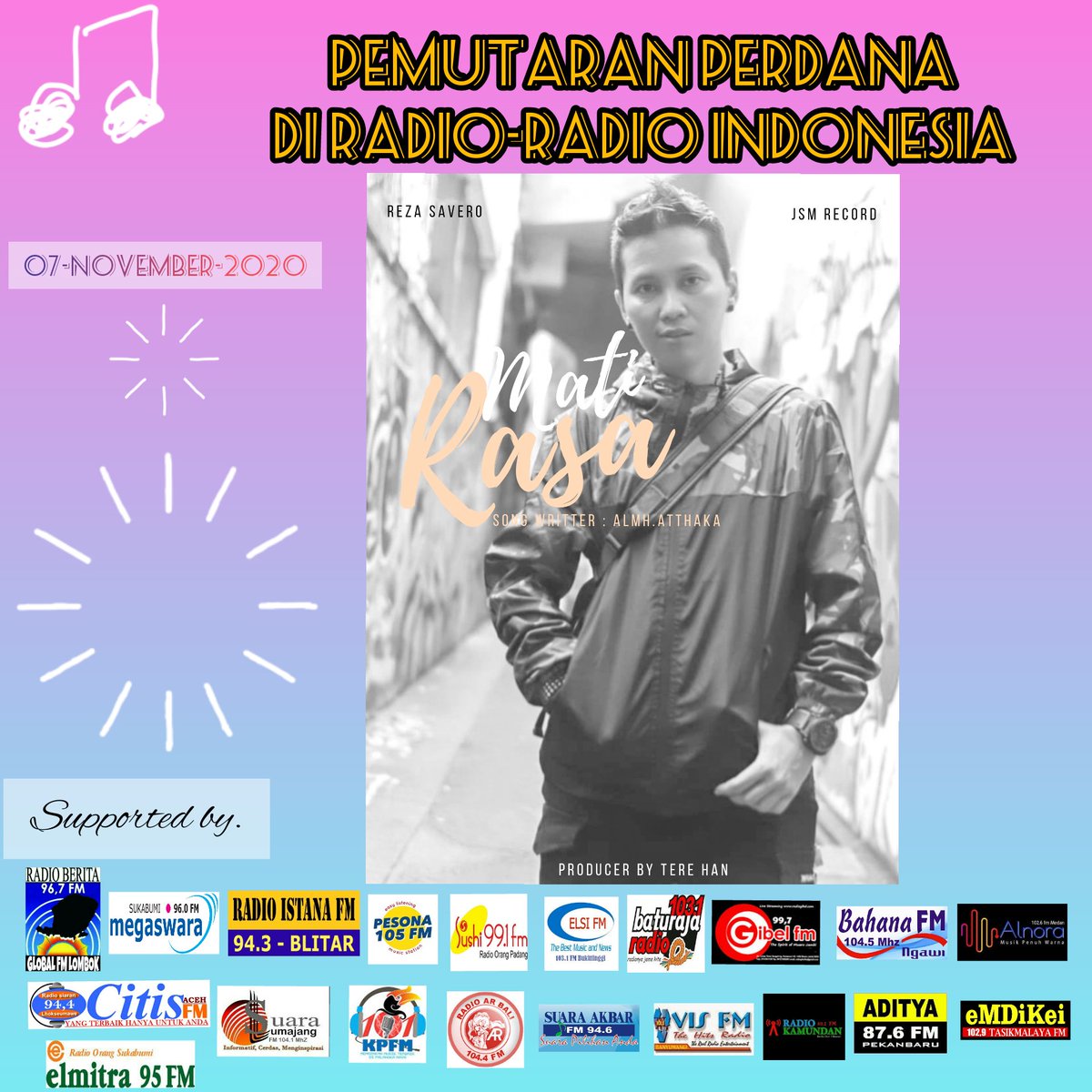 Global FM Lombok (@globalfmlombok) on Twitter photo Kawan Global hari ini #pemutaranperdanaserentak single <a href="/reza_lien/">Reza Savero Egan</a> - Mati Rasa, prod. <a href="/jsm_record/">JSM MANAGEMENT INDONESIA</a> only on 96.7 <a href="/Globalfmlombok/">Global FM Lombok</a>
<a href="/ArjunaMusik/">ARJUNA musik</a> <a href="/TereHan4/">Tere Han</a>
#RezaMatiRasa Kawan Global hari ini #pemutaranperdanaserentak single <a href="/reza_lien/">Reza Savero Egan</a> - Mati Rasa, prod. <a href="/jsm_record/">JSM MANAGEMENT INDONESIA</a> only on 96.7 <a href="/Globalfmlombok/">Global FM Lombok</a>
<a href="/ArjunaMusik/">ARJUNA musik</a> <a href="/TereHan4/">Tere Han</a>
#RezaMatiRasa