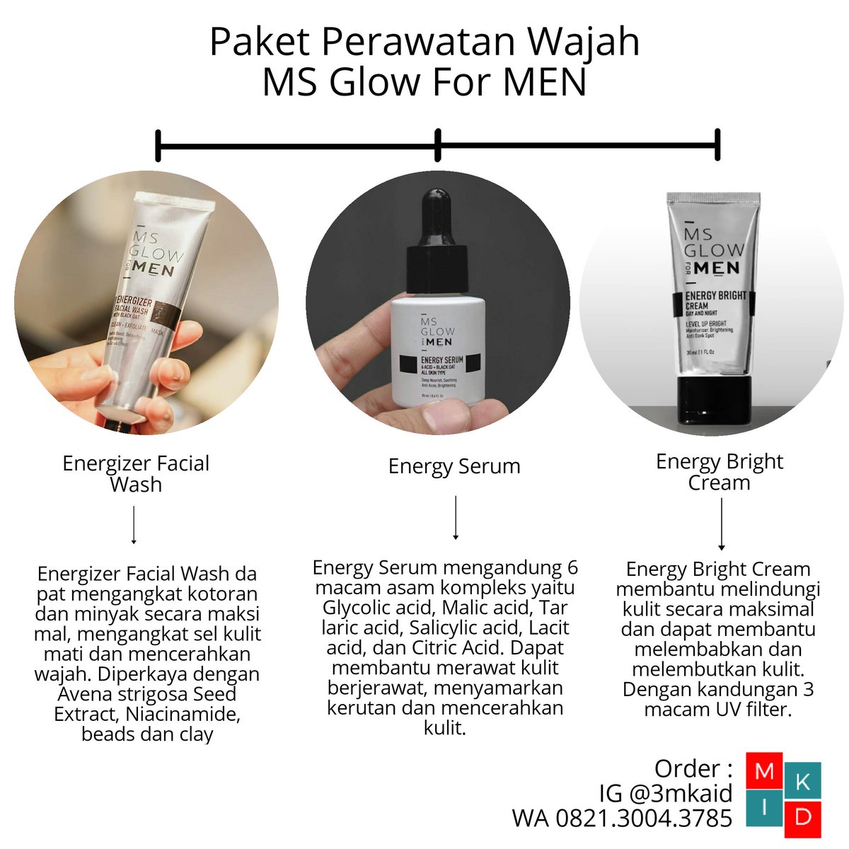 EmkaID's tweet photo. Solusi perawatan wajah pria masa kini yg ingin tampil percaya diri, bebas dari kulit kusam dan jerawat.
.
Order WA 0821.3004.3785
.
#msglow #msglowmen #msglowformen #skincarepria #skincareman #skincaremen #skincareforman #skincareformen #skincarecowok #skincarenatural Gisel https://t.co/pwYTh5K8Ai