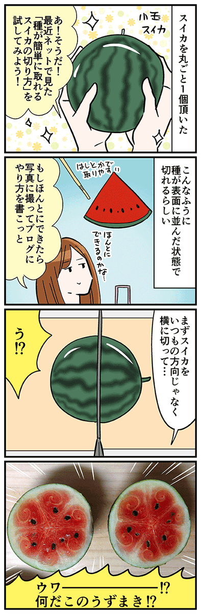 スイカをいつもと違う方向で切ってみた結果 