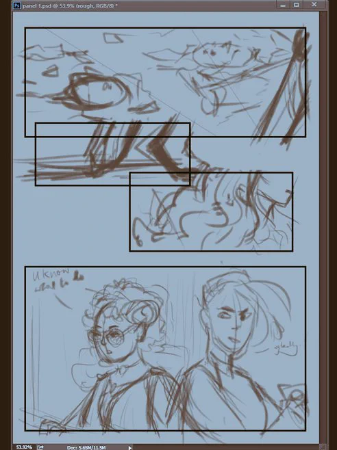 2 out of 3 panels roughly outlined y'all can tell I'm REALLY invested in the au so much... evil bashter rights ? 