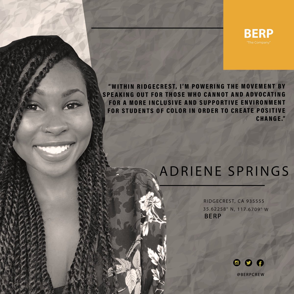 BERPCrew's tweet image. BERP Profile - Adriene S.