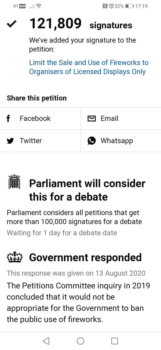 BlondieStam's tweet photo. @FireworkFAB I signed the government petition last night, it said they will 'consider' the matter if 100k people signed. I took a screenshot, as you can see its now at 121,809 https://t.co/QWPhmpBJvy