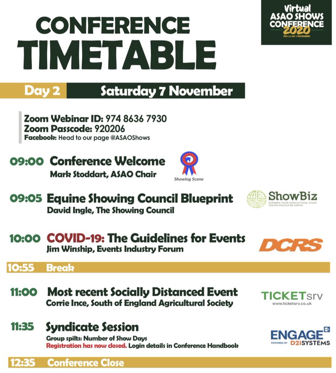 ASAOshows's tweet photo. Rise &amp; shine! Welcome to Day 2 of the Virtual Shows Conference 👋

We’re back on Facebook stream and Zoom Webinar at 9am ⏰

View the timetable below ⬇️
Read about the speakers in Conference Handbook: https://t.co/zCYXO2HDDv 📰

Enjoy🤗

@ShowingScene @TICKETsrv https://t.co/FofHhrxWxr