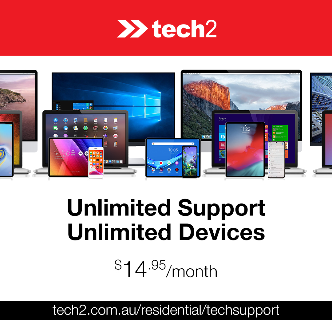 tech2AU's tweet photo. Get unlimited 🙌 remote tech support for your family's growing collection of computers, tablets and smart phones - all for just $14.95 per month! We're open 362 days a year 🤙 to help with all your tech problems! 👉 https://t.co/xZldUFW1Lz
#techsupport #tech2 #unlimited https://t.co/QQEcjVXYaF