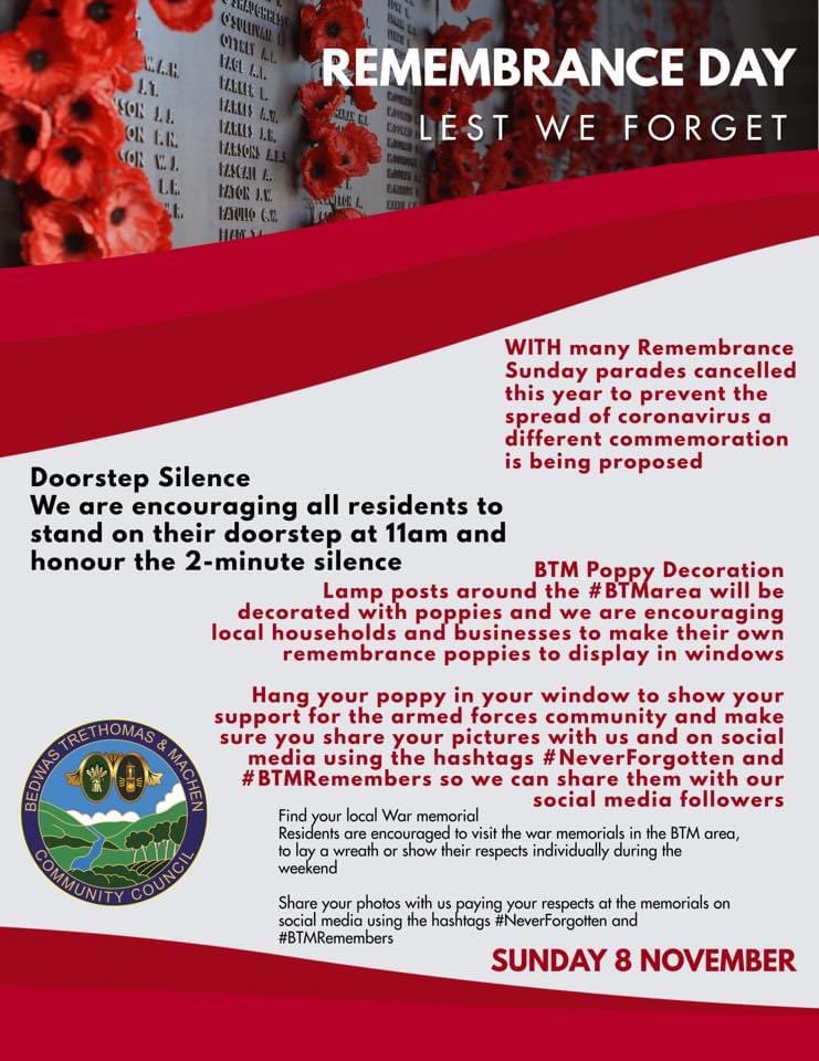 McConAmanda's tweet photo. ๐นSunday 8 November 2020๐น
There will be no Remembrance Day Parade or Service at the Cenotaphs in BTM. Please consider a 2 minute silence on your doorstep at 11am.
Thank you!
Stay safe & Stay home #SaveLives #HelpNHS
#LestWeForget #BTMRemembers #NeverForgotten https://t.co/aziHUZeOuL