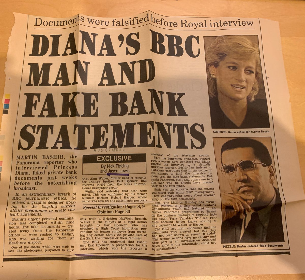 not4attribution's tweet photo. Here is our original front page story from 1996 on Bashir and the fake bank statements. 
It’s the marked up version from the (much missed) Mail cuttings library from pre-database days. https://t.co/pQR8XG2vOX