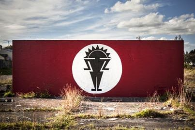 9 In a series of paintings, Work has blended fascist, Stalinist, & imperialist motifs with symbolism from ancient Tonga. Unlike Nina Power, Work has the right to use the indigenous imagery in his paintings. I wrote about Work's 'Tongan swastika' here:  http://readingthemaps.blogspot.com/2014/04/kim-dotcom-benjamin-work-and-tongan.html