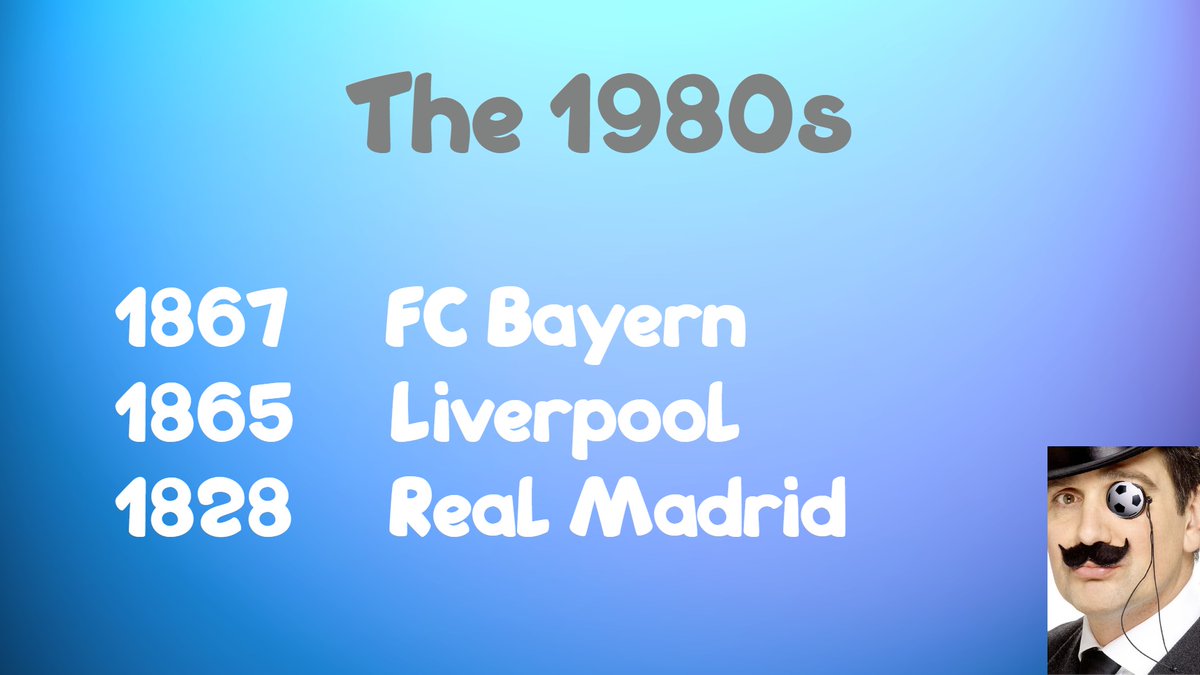 The best team of the 1980s was Bayern Munich, closely followed by Liverpool with Real Madrid rounding up the top three.
