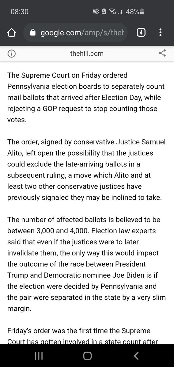 Last night, Alito J ordered that the late ballots be separated, so that they can be discounted in the event that a later decision disqualifies them.