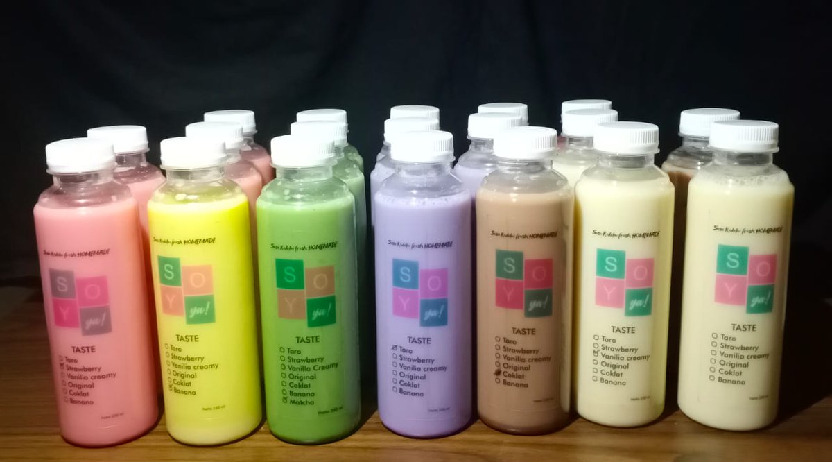 Bosan dengan kopi-kopian, boba-bobaan, thai tea? Nih cobain susu kedelai yang kekinian dengan berbagai varian rasa. All varian 5k/botol 250ml. Lagi ada promo juga loh. Kepoin ig nya <a href="/soyya/">wAniE mohd roni</a>.id free pengiriman area jakarta (s&amp;k berlaku)