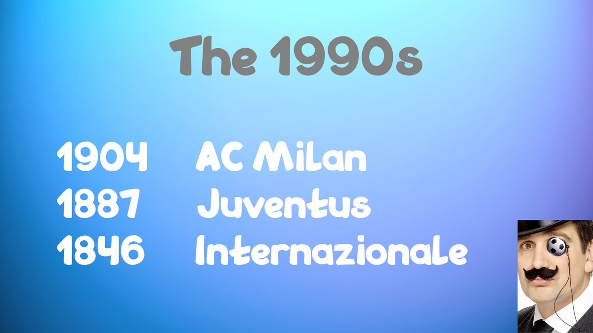 King of the 1990s were AC Milan, followed by Juventus and Inter in a very dominant Serie A.