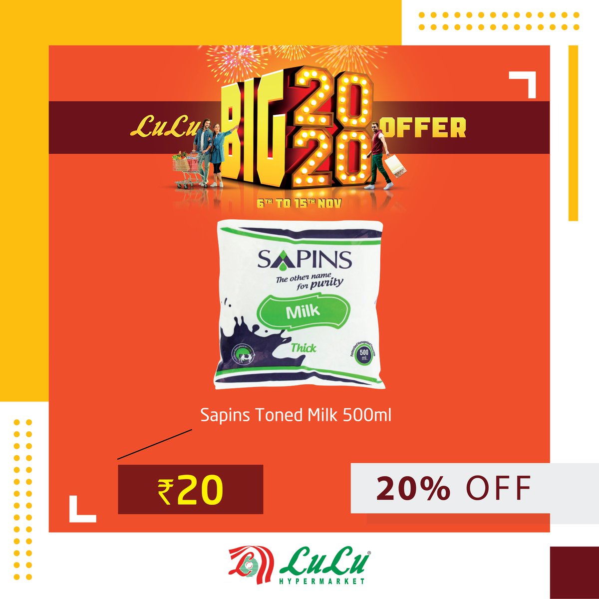 LuLuGroup_India's tweet photo. Now enjoy your favorite products with 20% OFF.
Exclusive Sale For LuLu Big 2020 Offer.

#luluhypermarket  #lulumall #luluoffers https://t.co/LujsvfM7ea