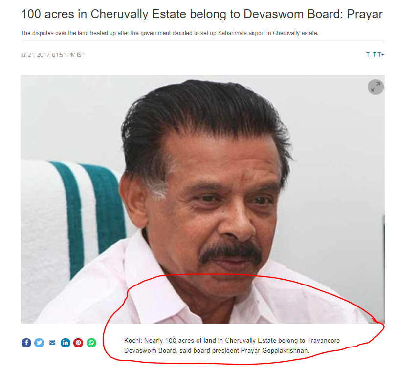 4/5The story doesn't end here. 100 acres of land undr KPY belongs to Devaswom board (temple board, Kerala). There's a plan to construct AIRPORT on the land undr KP Yohanan's possession.Ostensibly govt gave it's land to KPY and ws later planning to buy it frm him. Hw sweet! 