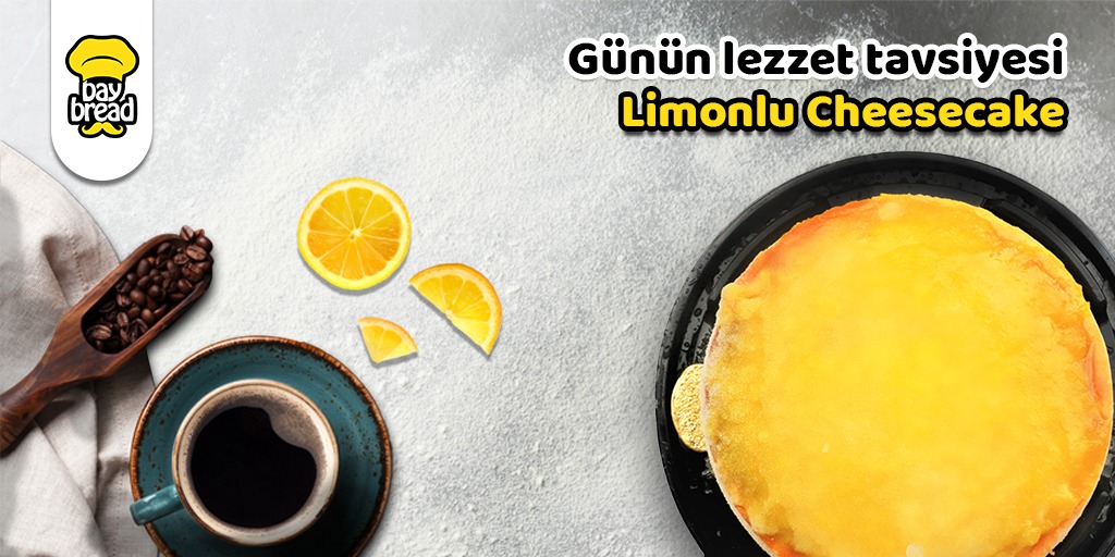 bay_bread's tweet photo. Günün lezzet tavsiyesi: Limonlu Cheesecake🍋
%100 doğal ve taze olan cheesecakemiz hem kahvenizin yanında size eşlik edecek hem de gününüzün güzel geçmesine sebep olacak! Bu eşsiz lezzetimizle tanışmak için sizi Bay Bread şubelerimize bekliyoruz! #gununtavsiyesi #baybread https://t.co/zonmVn6fzI