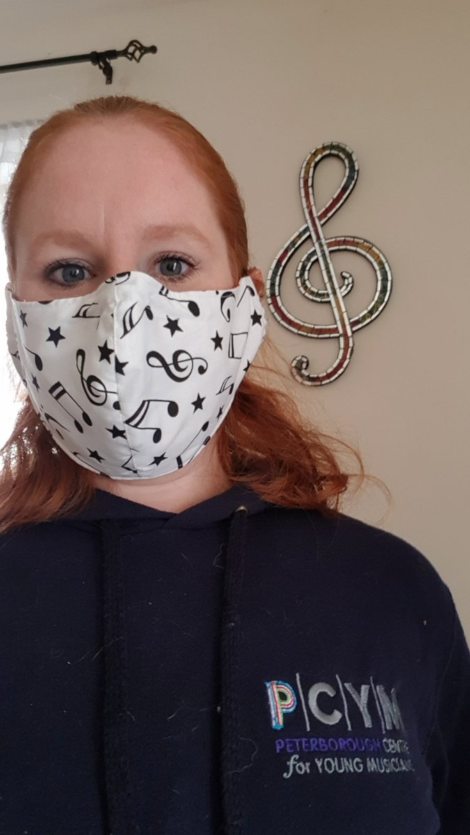 PmhPcym's tweet photo. It's a #PCYM morning! Although we are not at OBA as planned the #music making continues. Music is so good for students #wellbeing during these challenging times! Centre Manager Kirsten has bought herself a new #mask. #LetTheMusicPlay @GuildhallWP @CYMlondon https://t.co/piZI6PCCEI