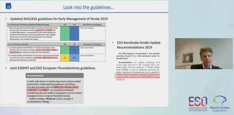 WorldStrokeEd's tweet photo. #ESOWSO2020 LIVE session: 
⚡️Controversies 1 -#thrombectomy 

Do We Need Perfusion #imaging to Guide MT In Extended Time Window? - YES says #GoetzThomalla @WAKEUPstroke 

#DAWN #DEFUSE3 #ESMINT @StrokeAHA_ASA @ESOstroke @WorldStrokeOrg https://t.co/9NdFVXhtgJ
