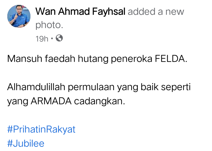 Contohnya, penghapusan faedah pinjaman peneroka.Guan Eng dah announce dah pun last year. Tahun ni recycle semula. Nothing new.Tapi ada yang raikan ‍ Okay. Tamat.