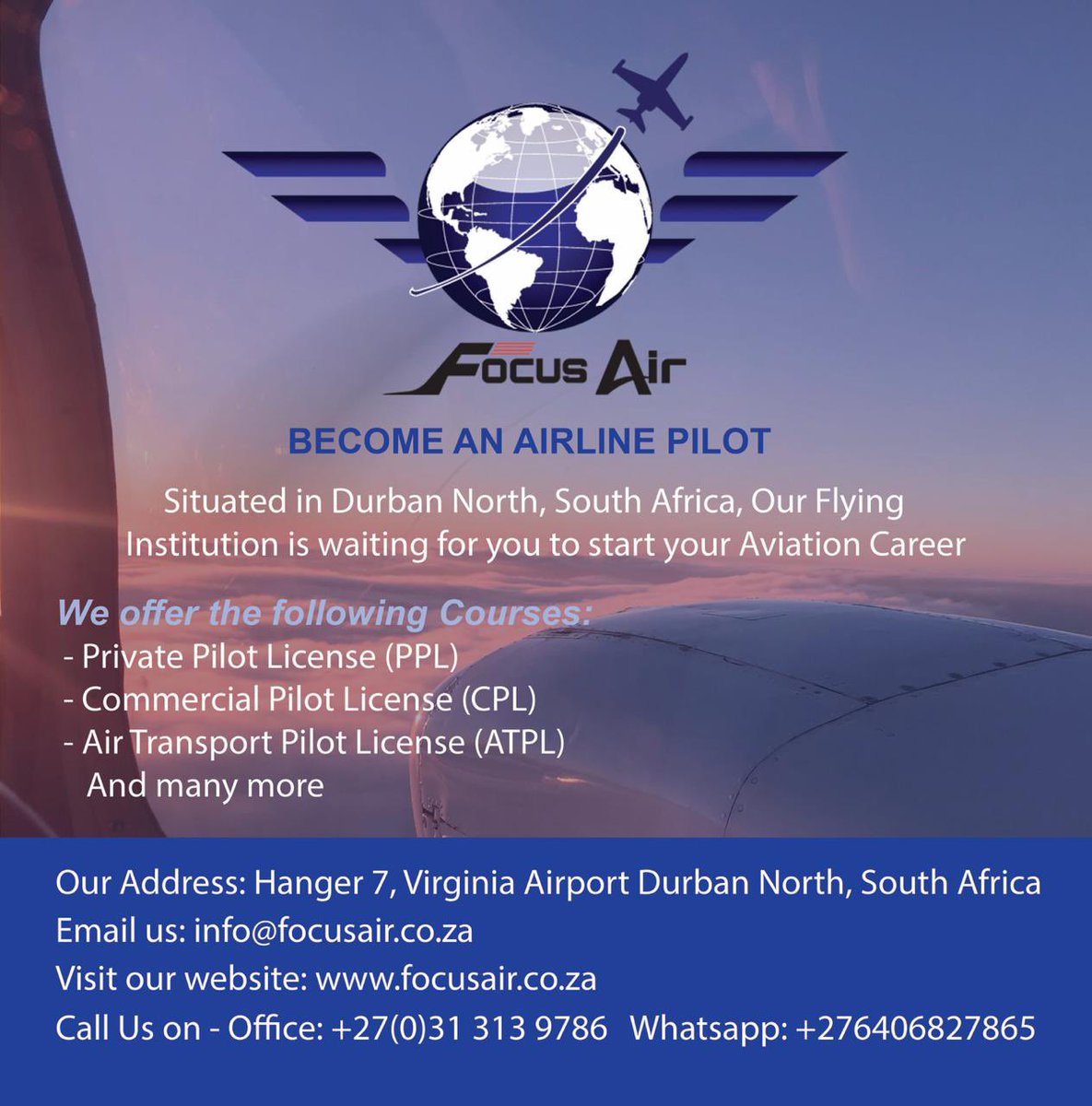 focus_air's tweet photo. At Focus Air Flight School we offer a wide range of course to suite all your needs😬🤓

Visit our website for more information about our courses and how you can sign up ✅

➡️ https://t.co/nzwWQ9kjzw

#focusair #letyourdreamstakeflight  #aviation #virginia #virginiaairportdurban https://t.co/PaxNrVlM72