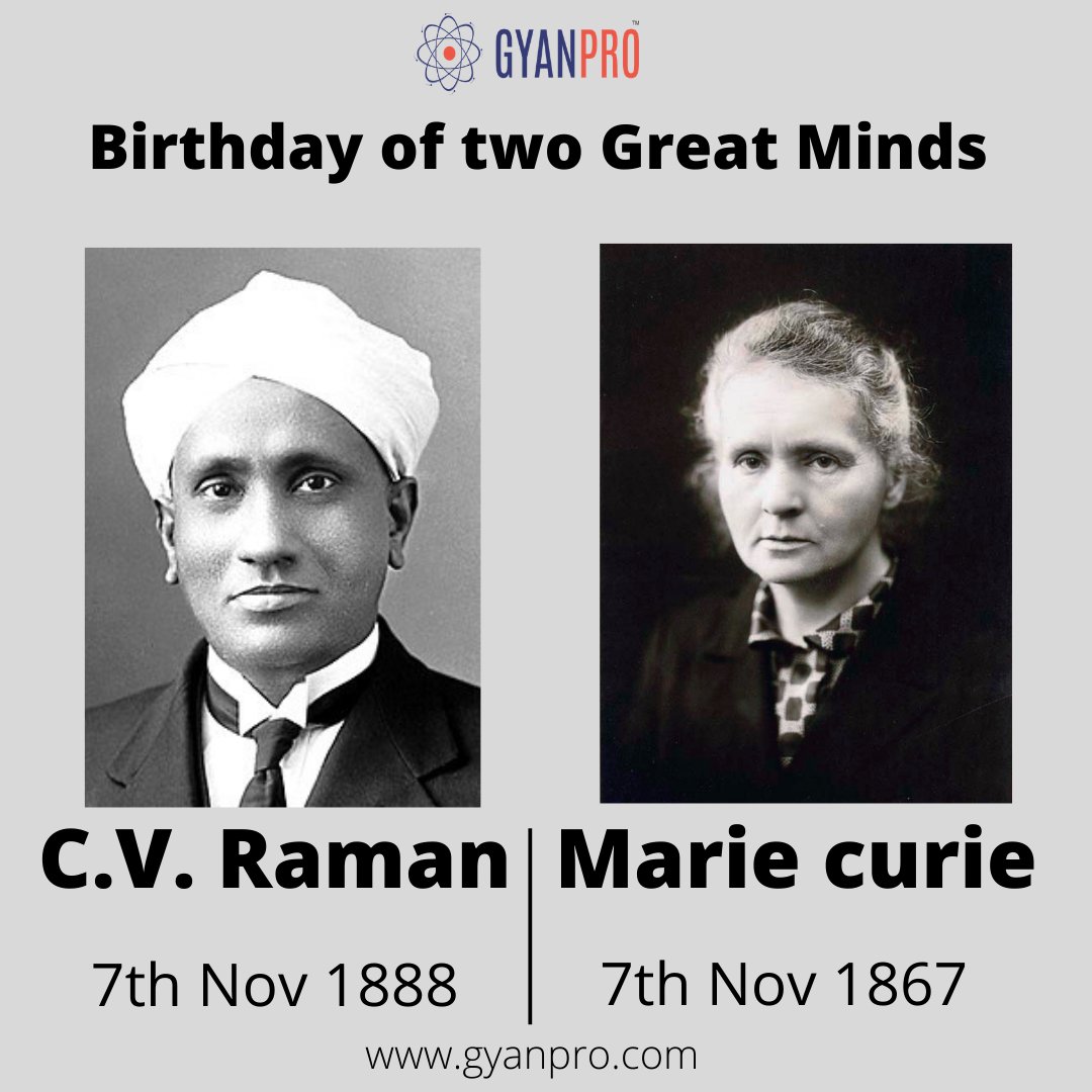 GYANPROEdu's tweet photo. Did you Know!
Two great physicists were born Today.
Sir C.V. Raman | Marie Curie
#cvramanday #CVraman #RamanEffect #mariecurie #radioactivity
#NobelPrize #NobelPrizeWinner #GyanPro #GyanProBox #science #STEM #stemeducation #steam #steameducation https://t.co/E3UyILCSB7