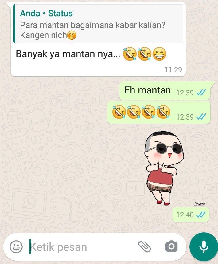 Nurulkjo1's tweet photo. Gara gara buat status whatsapp "para mantan bagaimana kabar kalian?kangen nich"
Lah nongol juga mantan ku blz chat๐คฃ๐คฃ๐คฃ๐คฃ๐คฃ tapi kepo๐คฃ๐คฃ.
Alhamdulillah mereka mendapatkan kebahagiaan.
#refreshotak https://t.co/KyPwhMrZOC