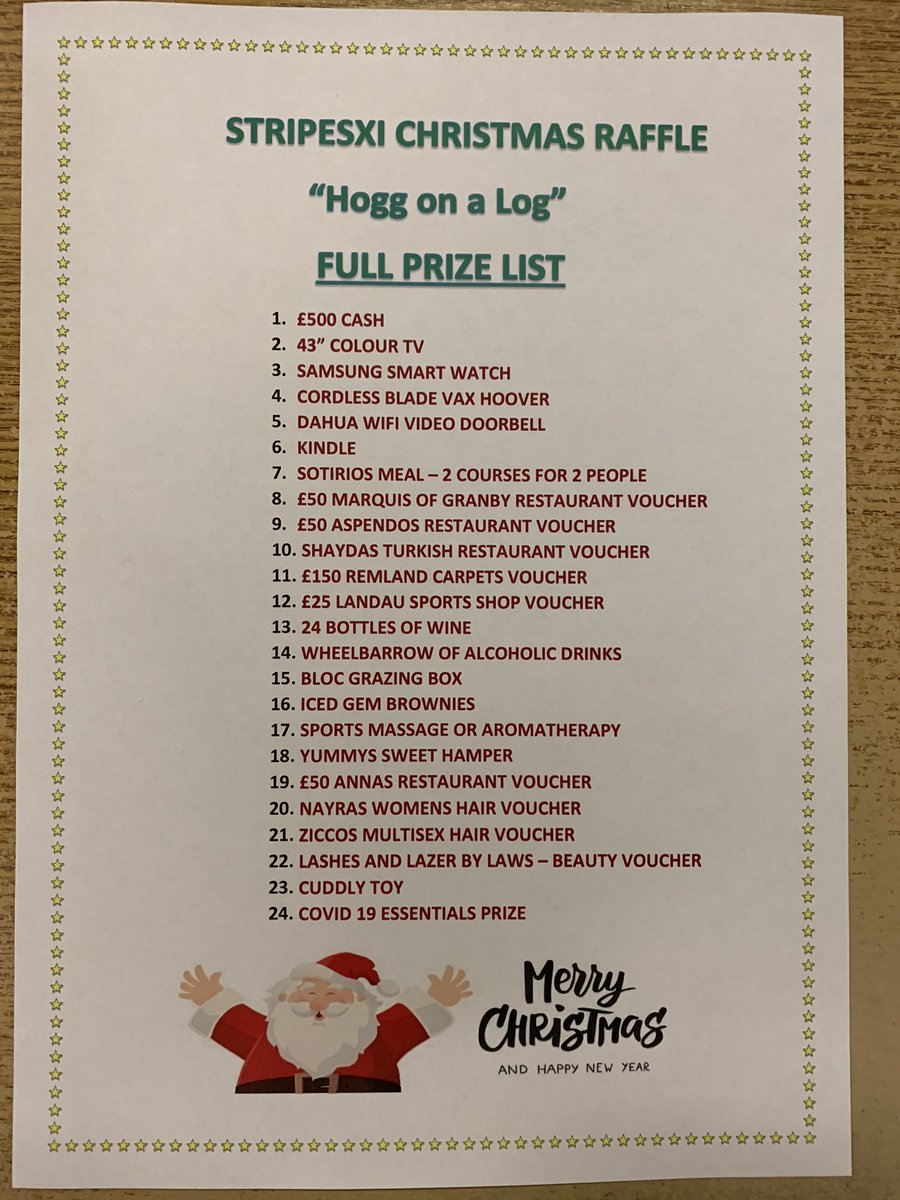 Christmas Raffle - still going despite lockdown . Tickets via our face book page .. one of 10 members ... all prizes from local business 👍