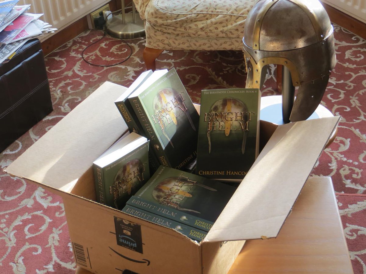 YoungByrhtnoth's tweet photo. Cover model inspects delivery of his new book. #Byrhtnoth #BrightHelm #histfic #boxopening https://t.co/K3psm9Dqcu