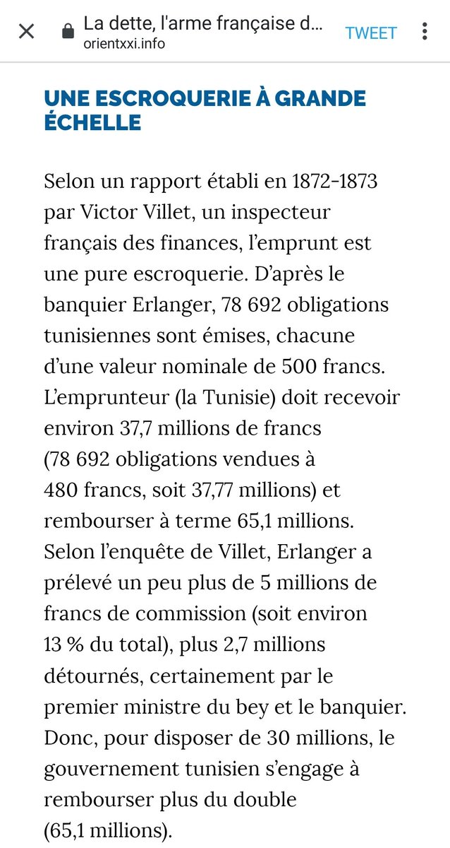 Plus proche de nous, au XIXème siècle, la dette avec usure fut l'arme du colonialisme. La Tunisie en 1881, l'Égypte en 1882, et le Maroc en 1912, sont tous tombés à cause de l'arme usuraire. Il a fallu parfois plus de 75 ans à ces pays pour se libérer de leurs créanciers.